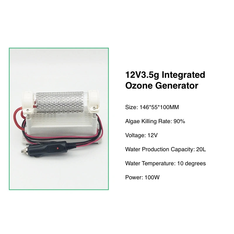 Generador de ozono de tubo de cuarzo de 3,5 g/h y 12 V, generador de ozono para coche