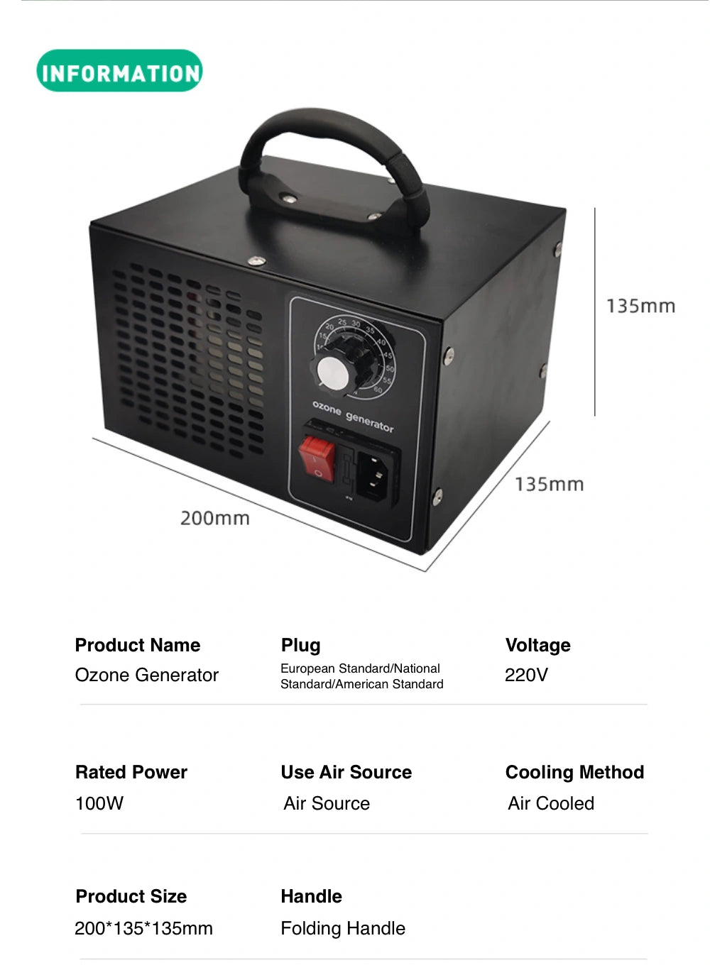Generador de ozono de 5/10/20 g/h, purificador de aire con ozono, máquina de ozono para eliminar olores