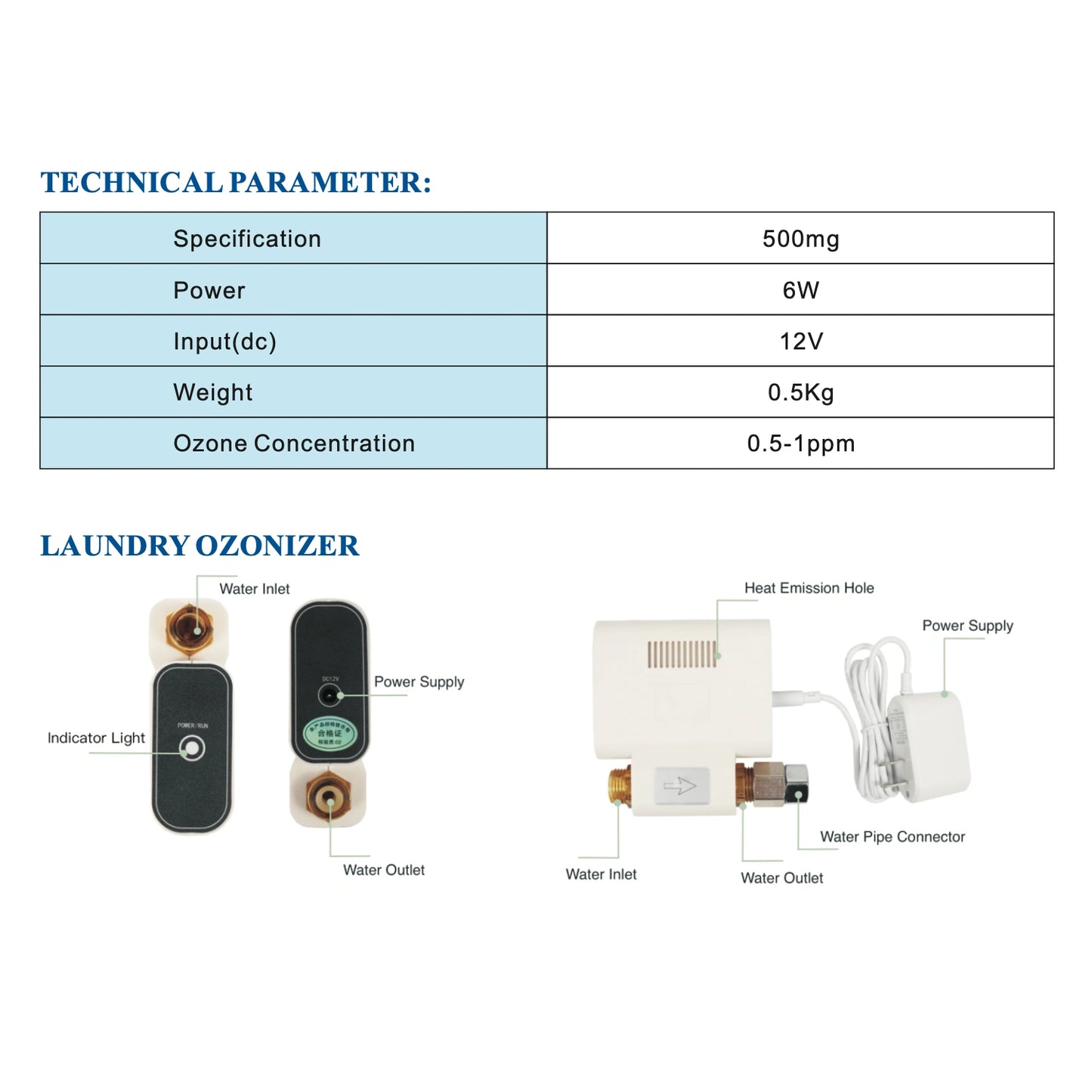 0.1-0.3 ppm Instant Ozone Water Under Sink Unit and Laundry System