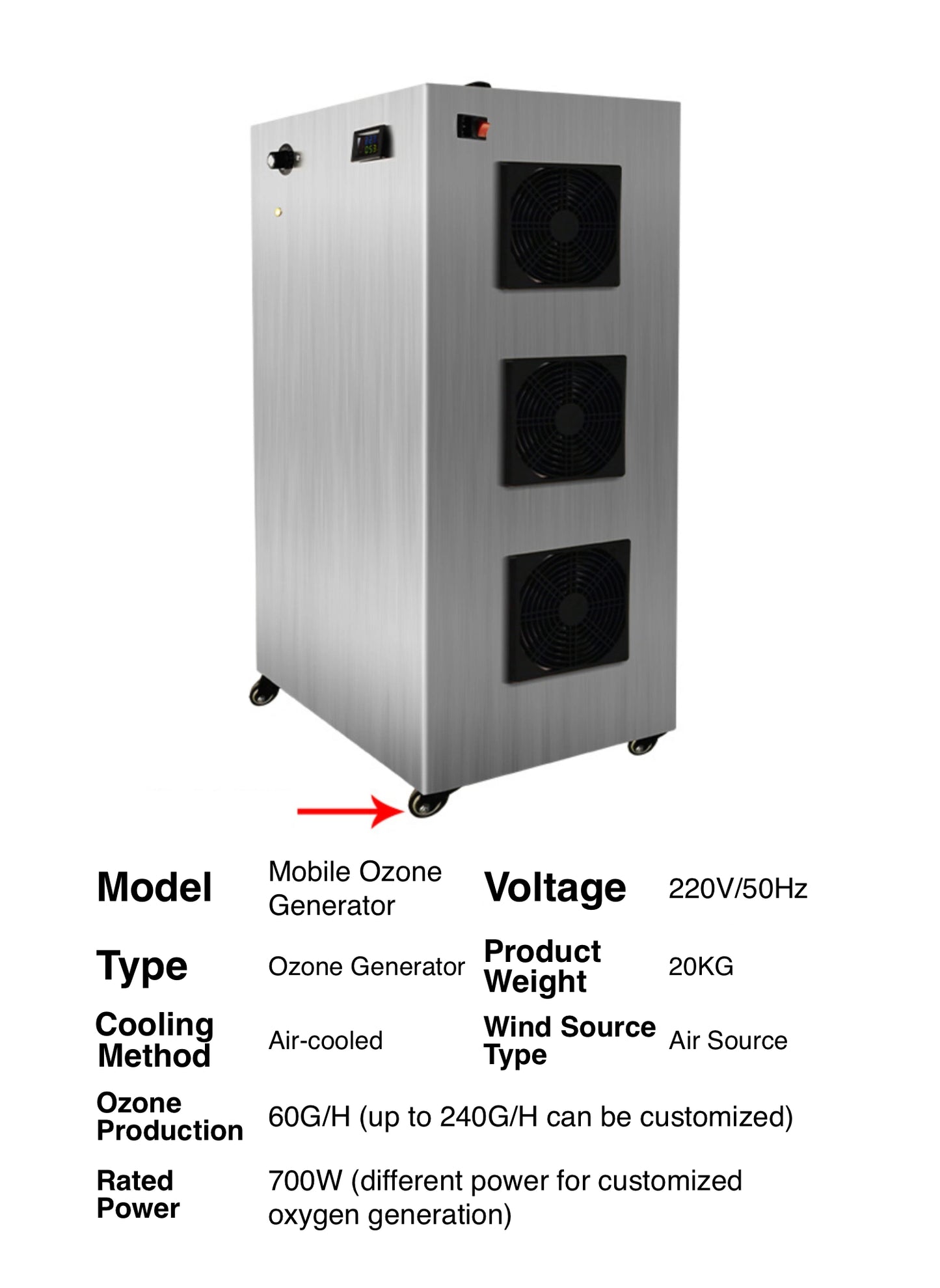 Generador de ozono móvil de 60 g/h, máquina de ozono, generadores de ozono 