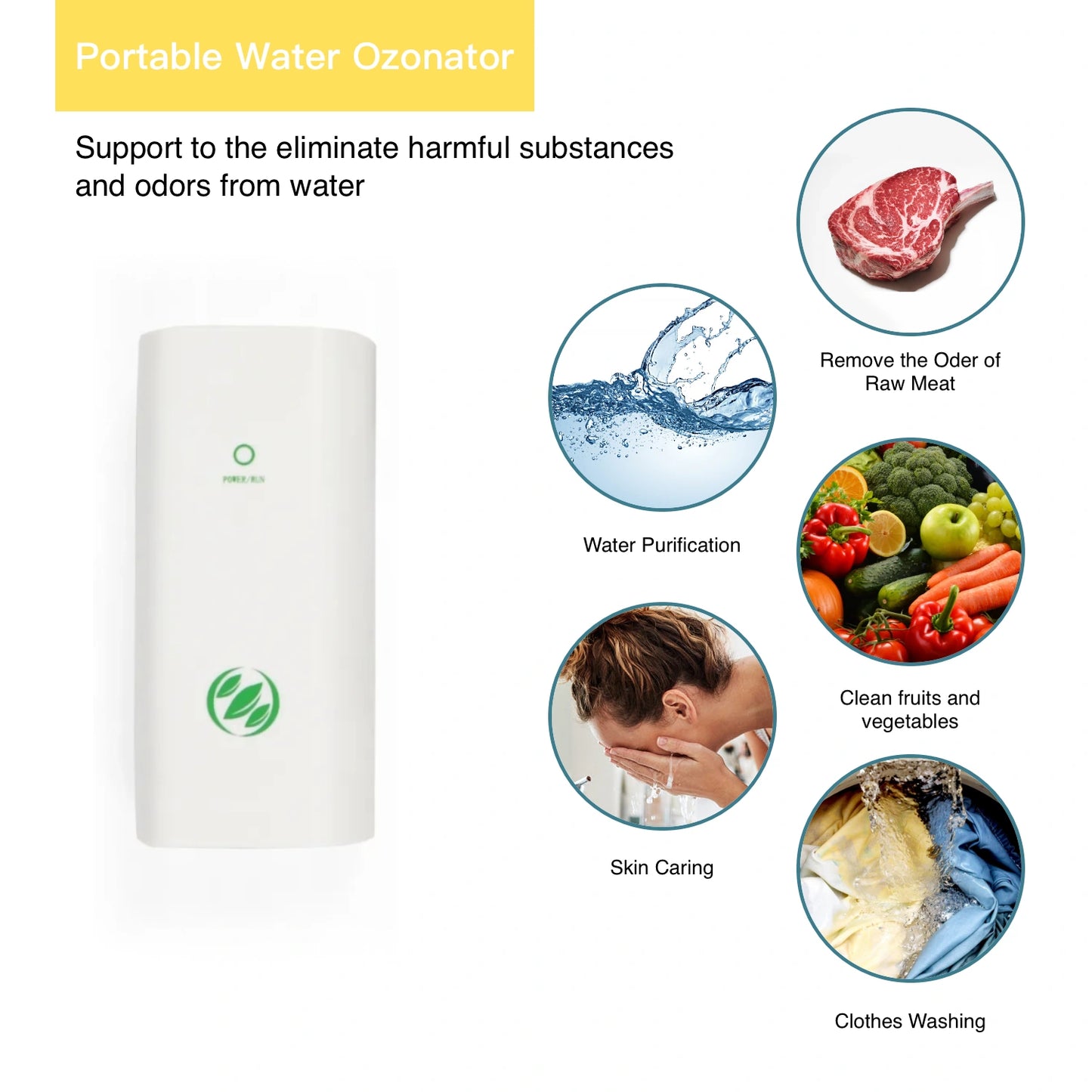 Portable Water Ozonator, 12V Safe Voltage Water Purifier, Eco-friendly ABS Plastic Case